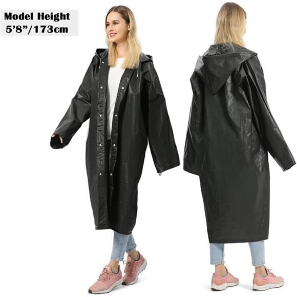 2 Pack Raincoats for Adults Reusable, EVA Rain Ponchos Lightweight Rain Coat - Picture 5 of 7